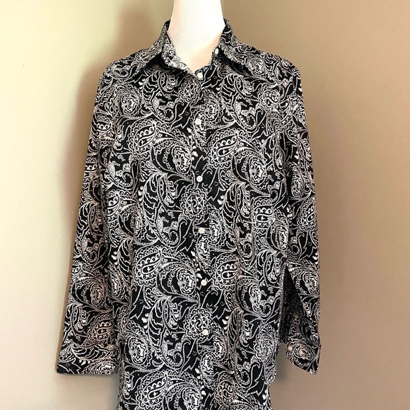 Chaps Black and White Paisley Blouse - Picture 1 of 8